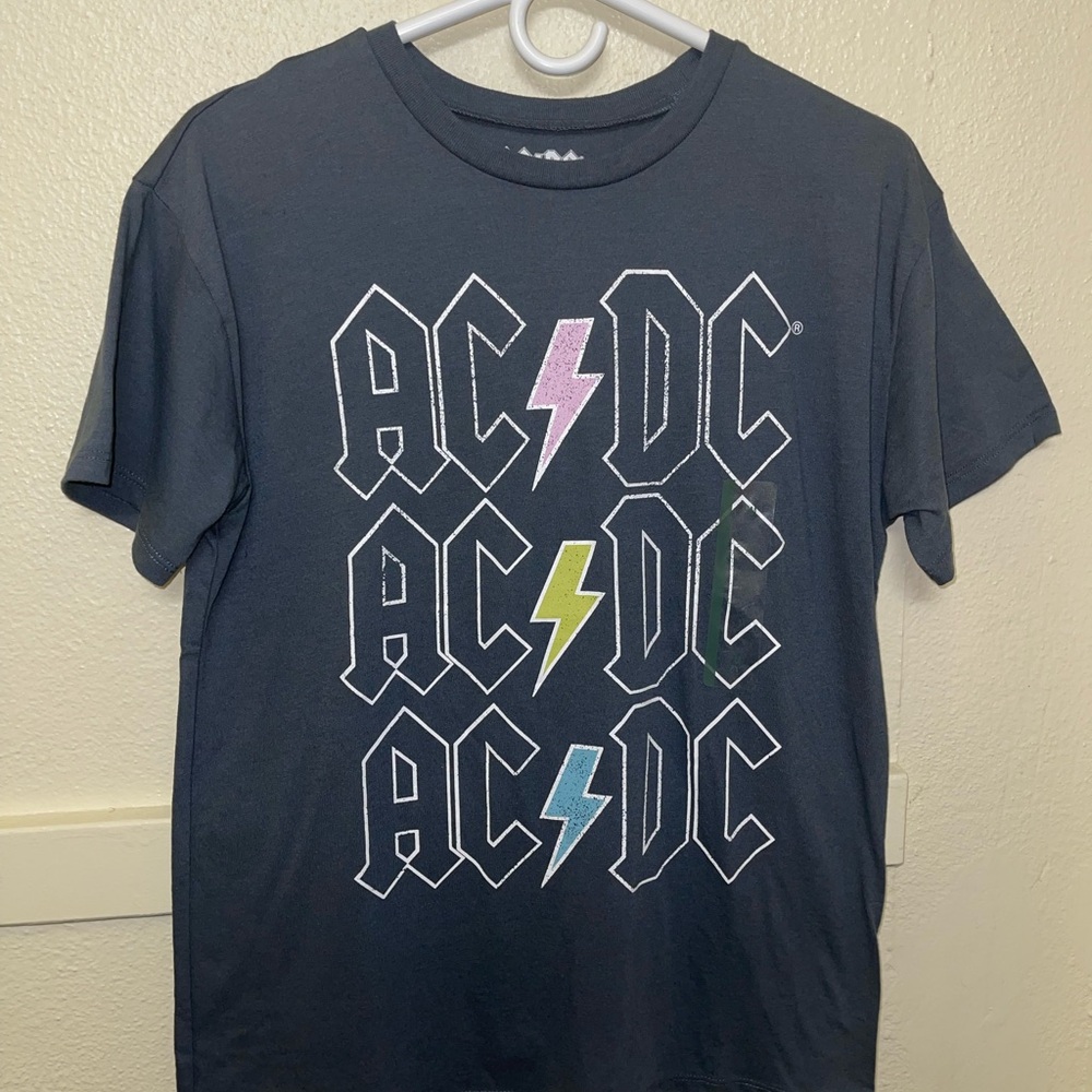 AC/DC Gray Short Sleeve Tee with Multicolor Logo